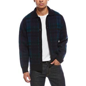 Vince Mens Plaid Button-Down Wool & Cashmere-Blend Cardigan, Blue